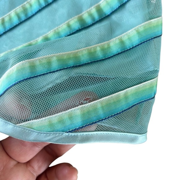 Y2K Betsey Johnson Ribbon Chevron A-Line Dress Black Label Aqua Green Sz 8 FLAW - Picture 14 of 15